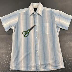 VTG 70's Mohawk Shirt Mens Medium Blue White Striped Pool BBQ Park Beach Retro